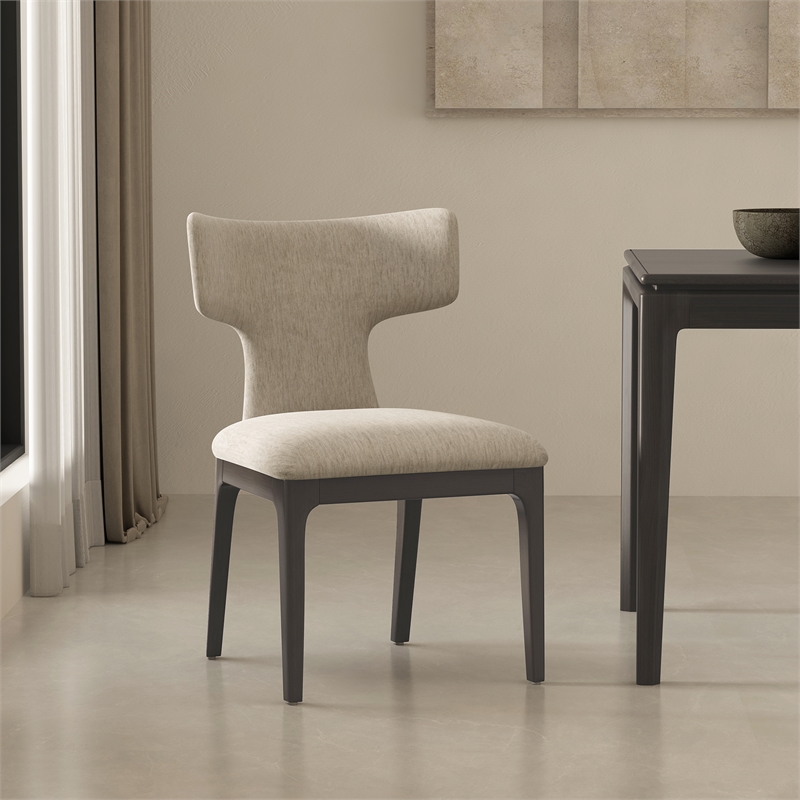 Eloria Mid-Century Modern Chenille Wood Side Chair in Taupe - Set of 2