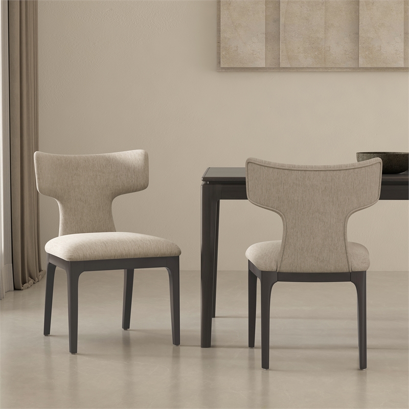 Eloria Mid-Century Modern Chenille Wood Side Chair in Taupe - Set of 2