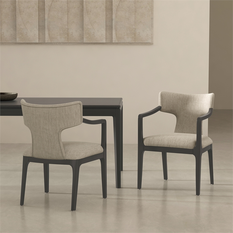 Eloria Mid-Century Modern Chenille Wood Armchair in Taupe