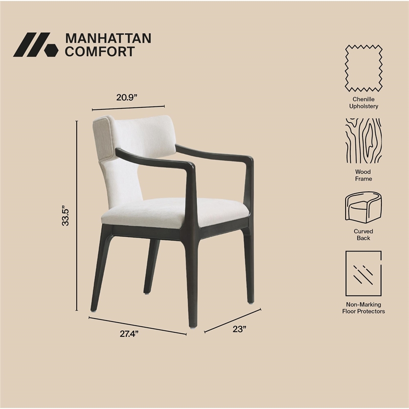 Eloria Mid-Century Modern Chenille Solid Wood Armchair in Cream