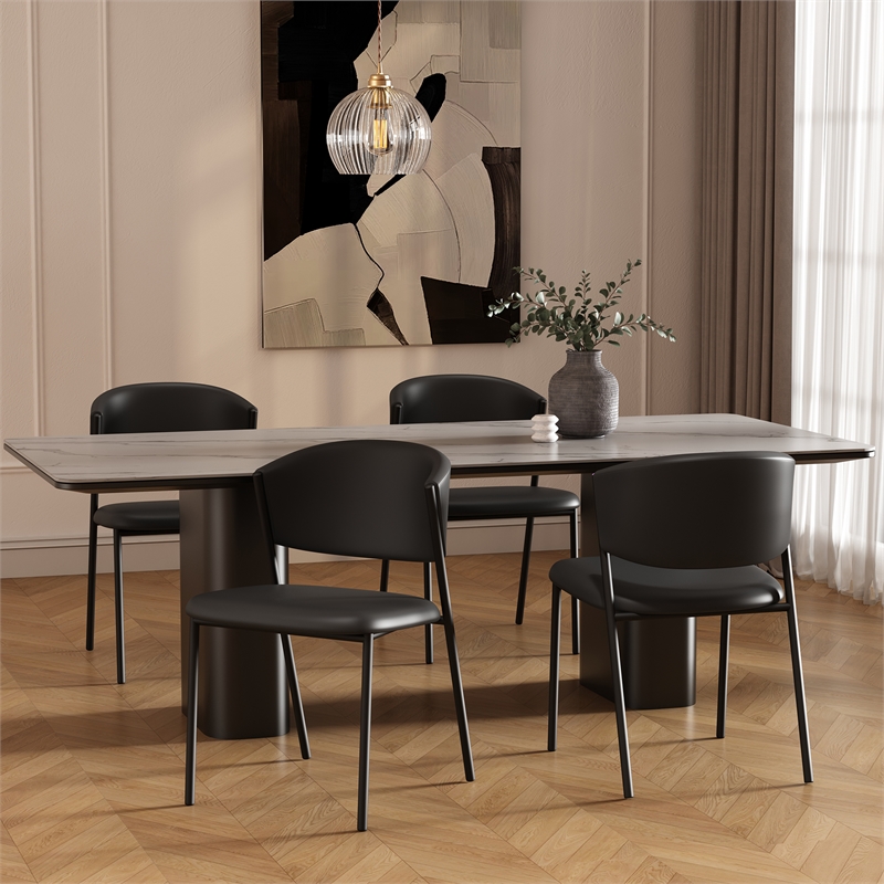 Drift Contemporary Modern Vegan Leather Metal Side Chair in Black - Set of 4