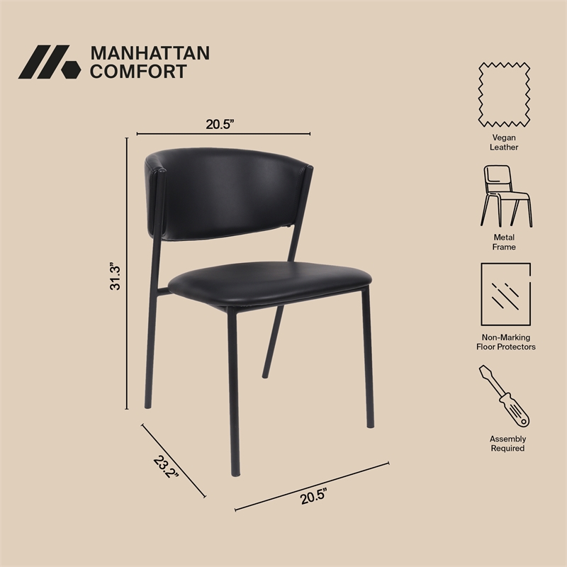 Drift Contemporary Modern Vegan Leather Metal Side Chair in Black - Set of 4