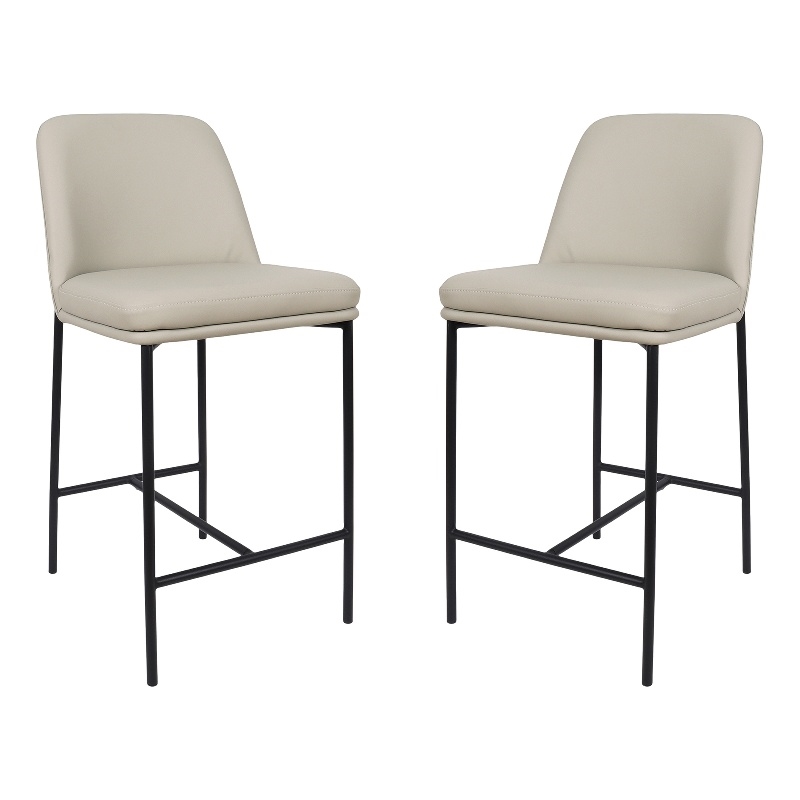 Loft Contemporary Vegan Leather Metal Counter Stool in Stone Gray - Set of 2