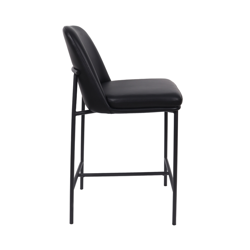 Loft Contemporary Vegan Leather Metal Counter Stool in Black - Set of 2
