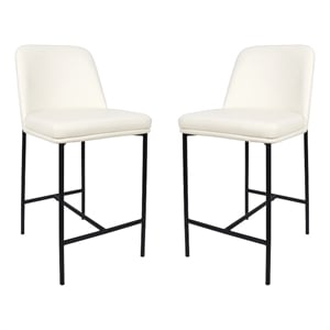 Loft Contemporary Vegan Leather Metal Counter Stool in Ivory - Set of 2