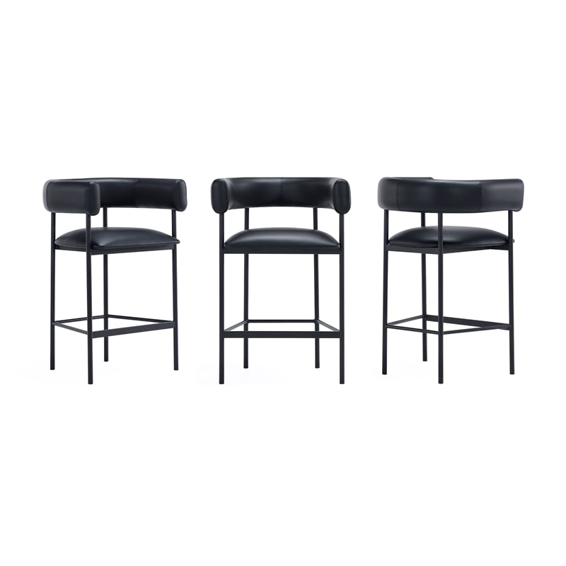 Onda Contemporary Vegan Leather Metal Counter Stool in Black
