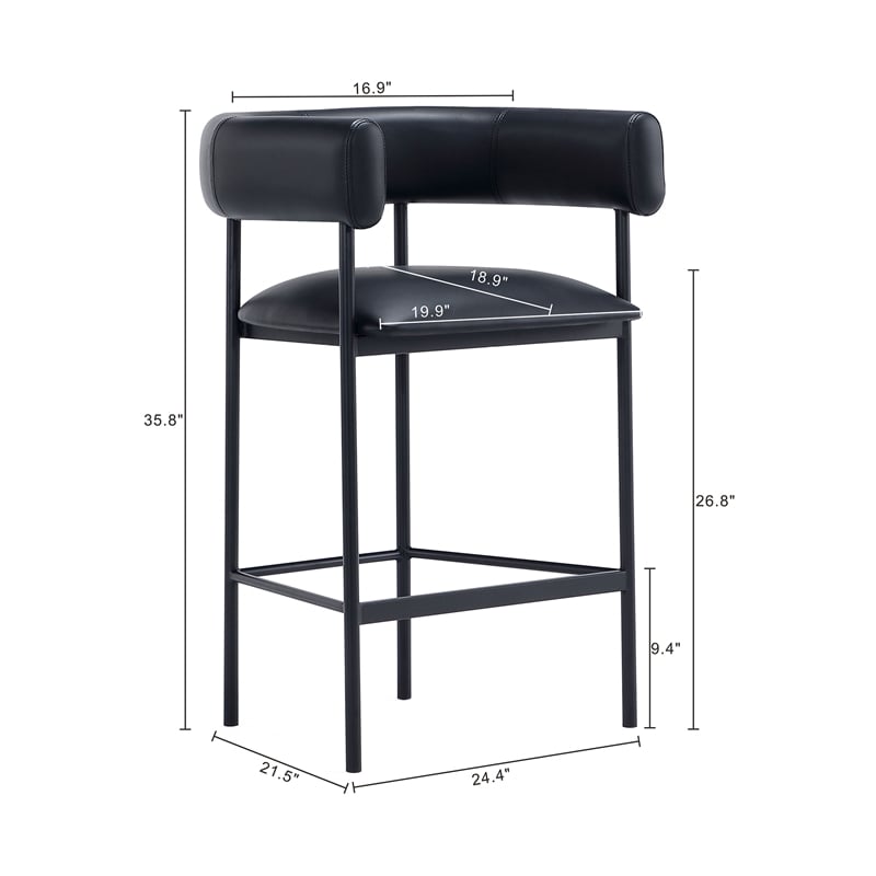 Onda Contemporary Vegan Leather Metal Counter Stool in Black