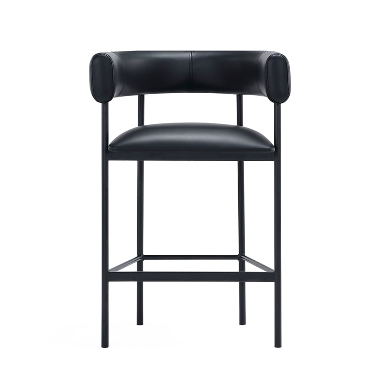 Onda Contemporary Vegan Leather Metal Counter Stool in Black