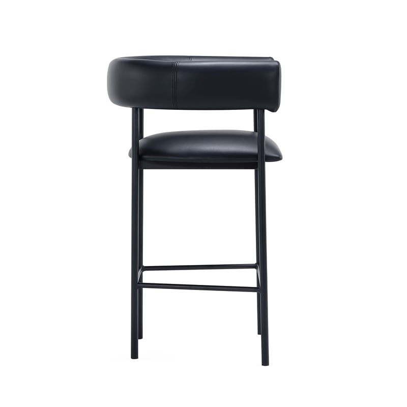 Onda Contemporary Vegan Leather Metal Counter Stool in Black