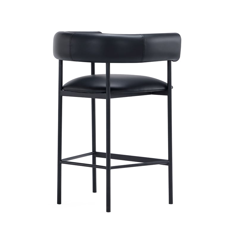Onda Contemporary Vegan Leather Metal Counter Stool in Black