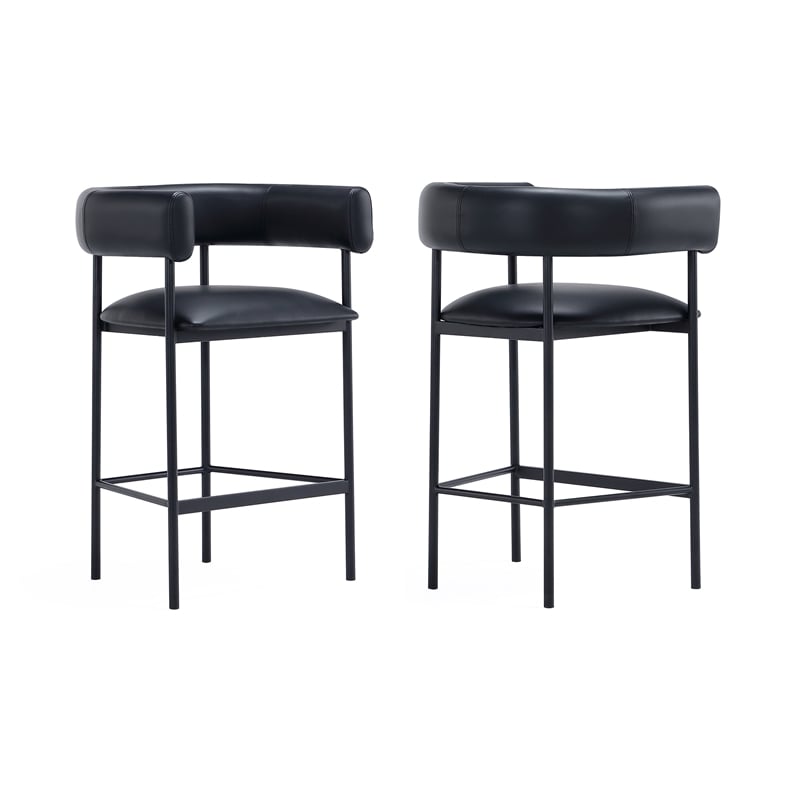 Onda Contemporary Vegan Leather Metal Counter Stool in Black