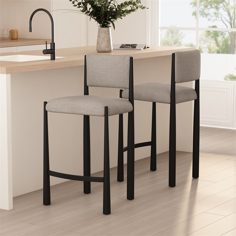 Lennor Mid-Century Modern Boucle Metal Counter Stool in Champagne