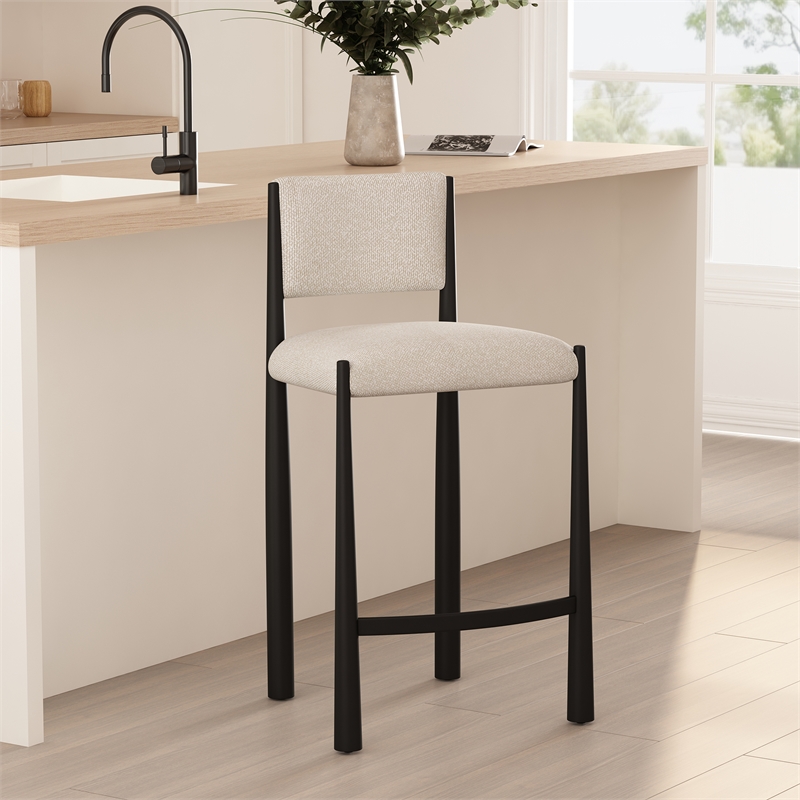 Lennor Mid-Century Modern Boucle Metal Counter Stool in Cream