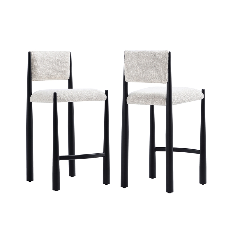 Lennor Mid-Century Modern Boucle Metal Counter Stool in Cream