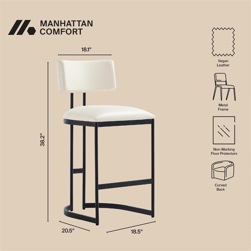 Juno Contemporary Modern Vegan Leather Metal Counter Stool in Ivory