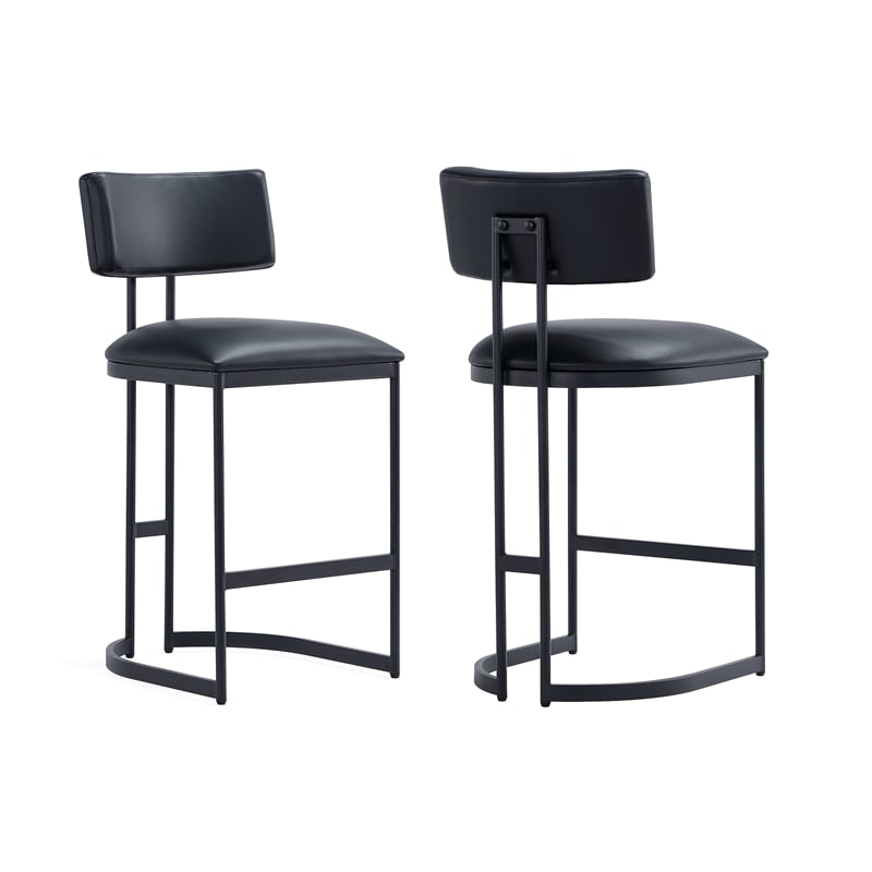 Juno Contemporary Modern Vegan Leather Metal Counter Stool in Black