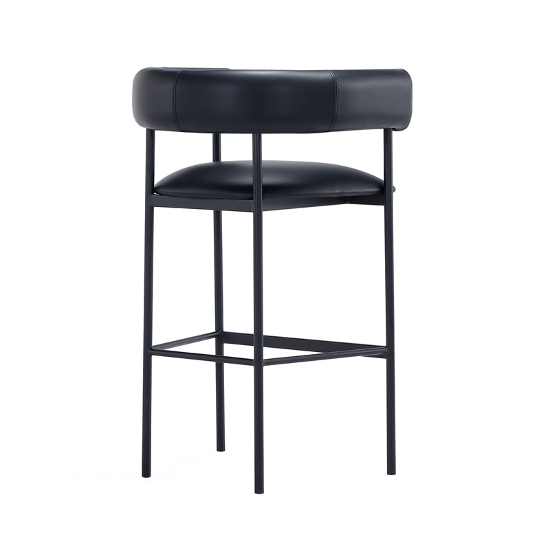 Onda Contemporary Vegan Leather Metal Upholstered Barstool in Black