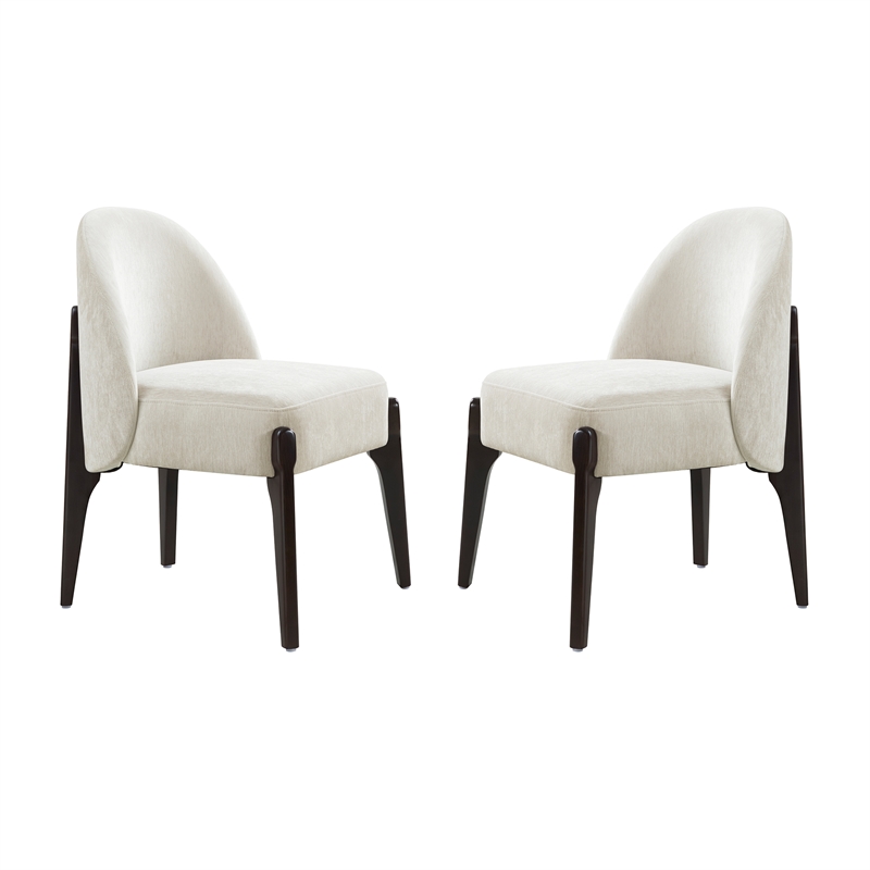 Oslo Contemporary Modern Chenille Wood Side Chair in Cream - Set of 2