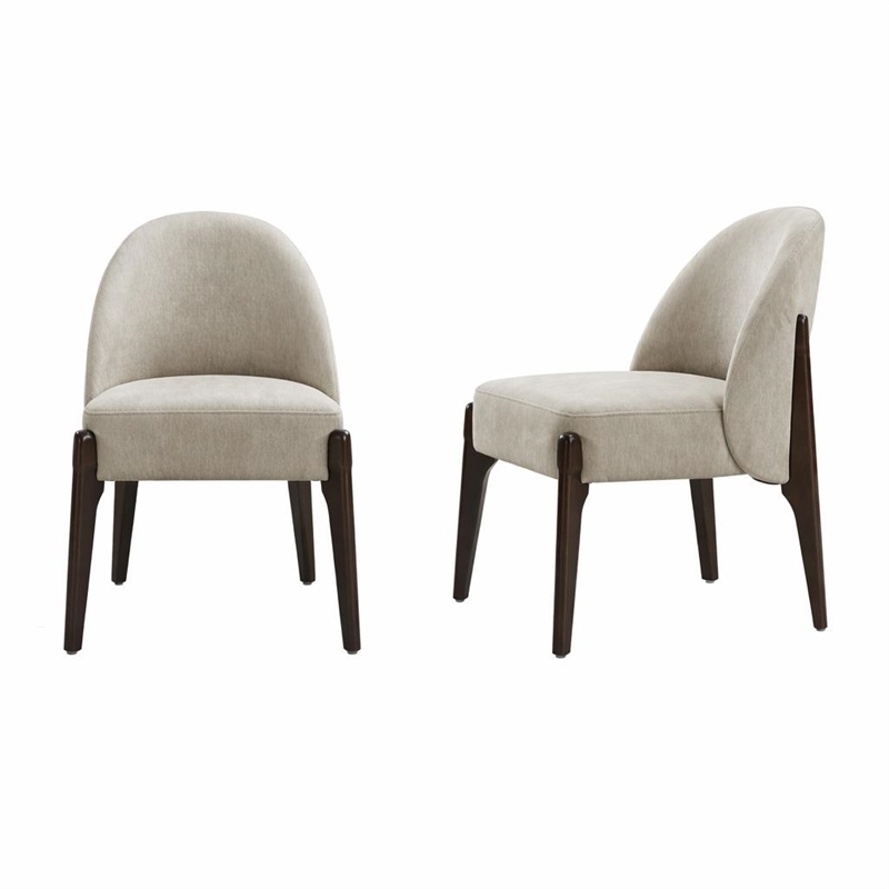 Oslo Contemporary Modern Chenille Wood Side Chair in Taupe - Set of 2