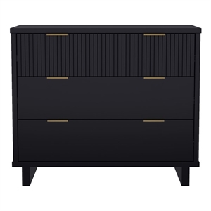 Elara Contemporary 38&quot Solid Wood Dresser in Black (3-Drawer)