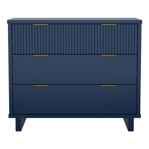 Elara Contemporary 38&quot Solid Wood Dresser in Midnight Blue (3-Drawer)