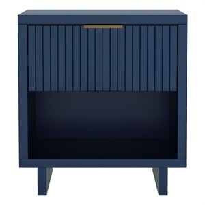 Elara Contemporary 18&quot Solid Wood Nightstand in Midnight Blue (1-Drawer)