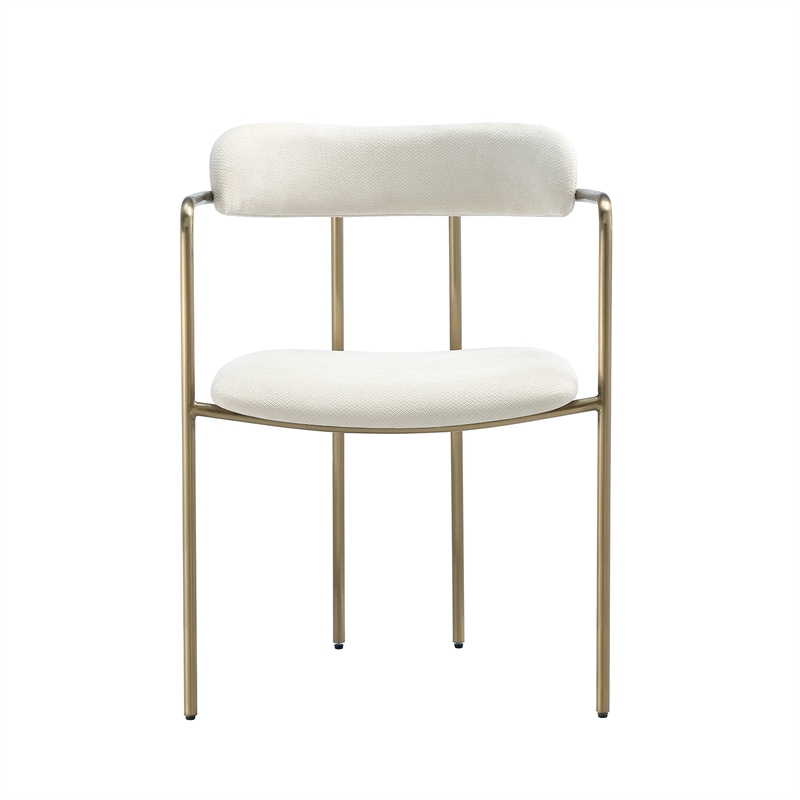 Serene Mid-Century Modern Metal Upholstered Dining Chair in Alabaster