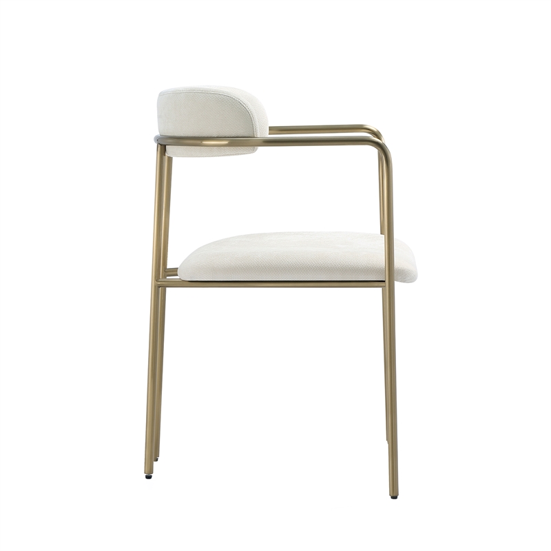 Serene Mid-Century Modern Metal Upholstered Dining Chair in Alabaster