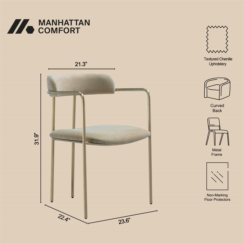 Serene Mid-Century Modern Metal Upholstered Dining Chair in Taupe