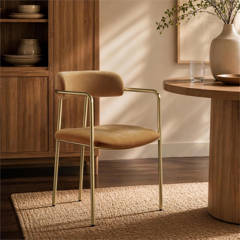 Serene Mid-Century Modern Metal Upholstered Dining Chair in Turmeric