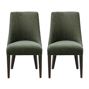 Beever Modern Chenille Wood Dining Chair in Forest Green - Set of 2