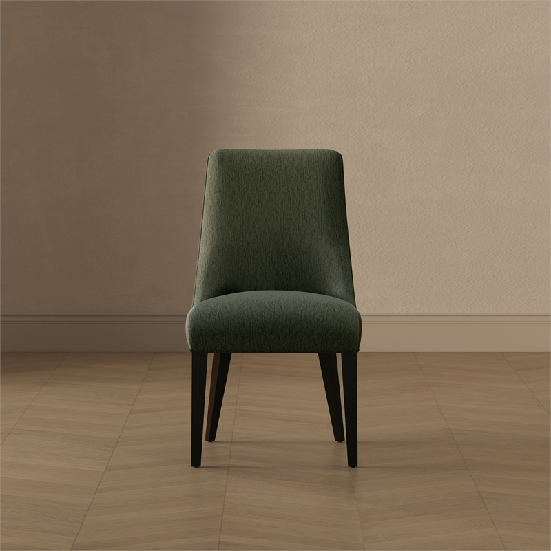 Beever Modern Chenille Wood Dining Chair in Forest Green - Set of 2