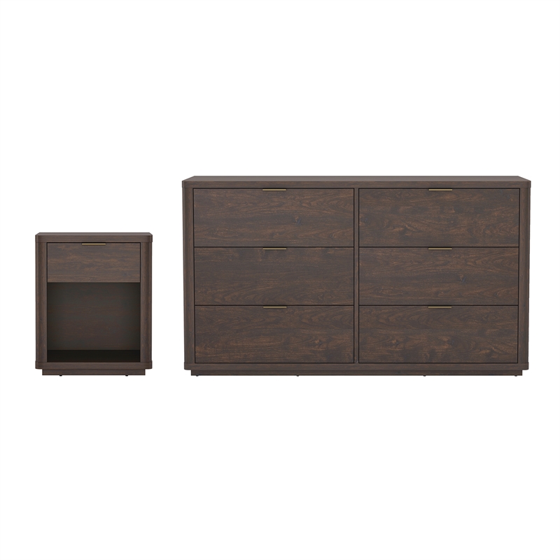 Evelyn Modern 2-Piece Dresser and Nightstand in Brown