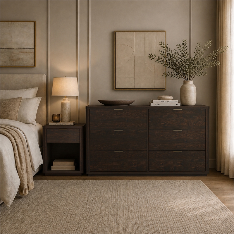 Evelyn Modern 2-Piece Dresser and Nightstand in Brown