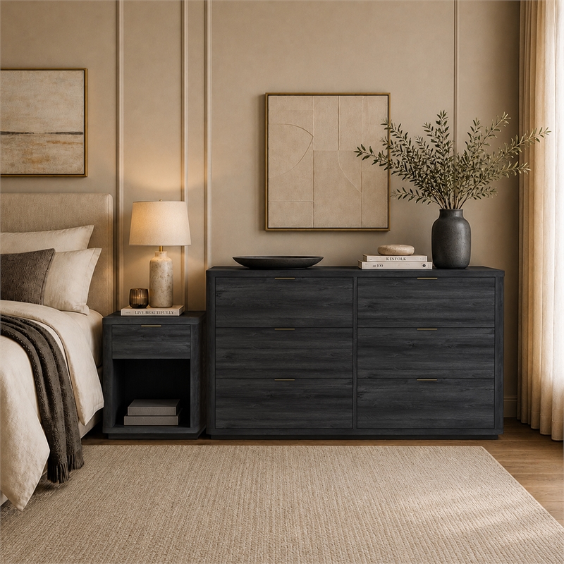 Evelyn Modern 2-Piece Dresser and Nightstand in Charcoal Gray