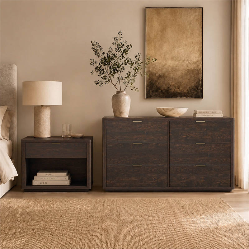 Evelyn Modern 2-Piece Dresser and Nightstand in Brown