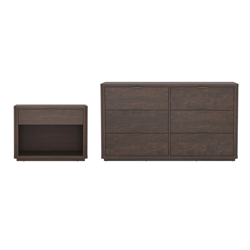 Evelyn Modern 2-Piece Dresser and Nightstand in Brown