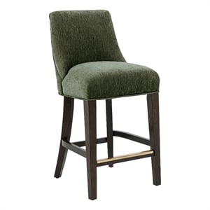 Beever Modern Chenille Wood Counter Stool in Forest Green