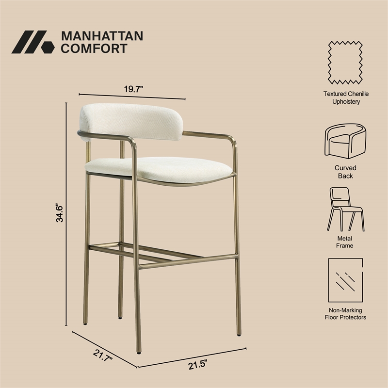 Serene Mid-Century Modern Metal Upholstered Counter Stool in Alabaster