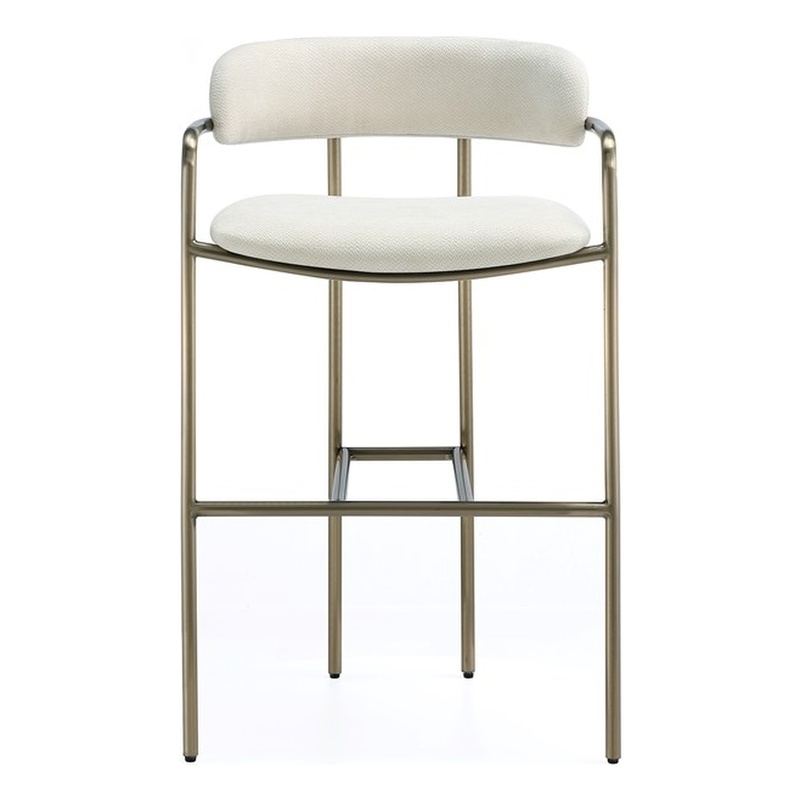 Serene Mid-Century Modern Metal Upholstered Counter Stool in Alabaster