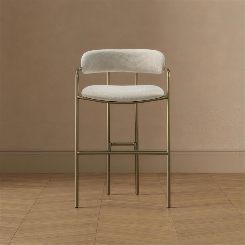 Serene Mid-Century Modern Metal Upholstered Counter Stool in Alabaster