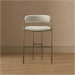 Serene Mid-Century Modern Metal Upholstered Counter Stool in Alabaster