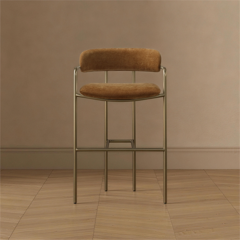 Serene Mid-Century Modern Metal Upholstered Counter Stool in Turmeric