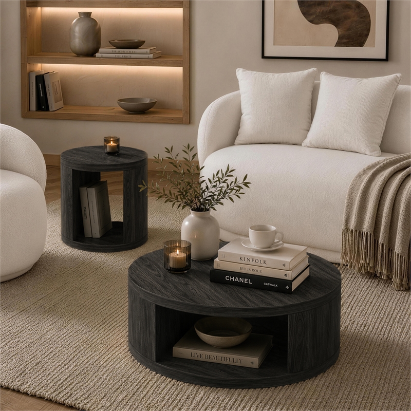 Alure Contemporary 2-Piece Coffee Table & End Table Set in Charcoal