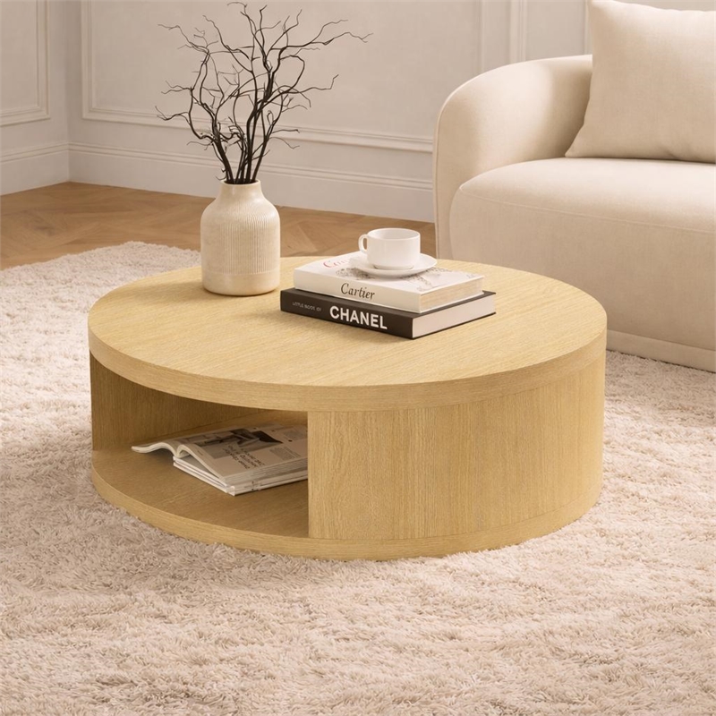 Alure Contemporary 2-Piece Coffee Table & End Table Set in Natural Oak