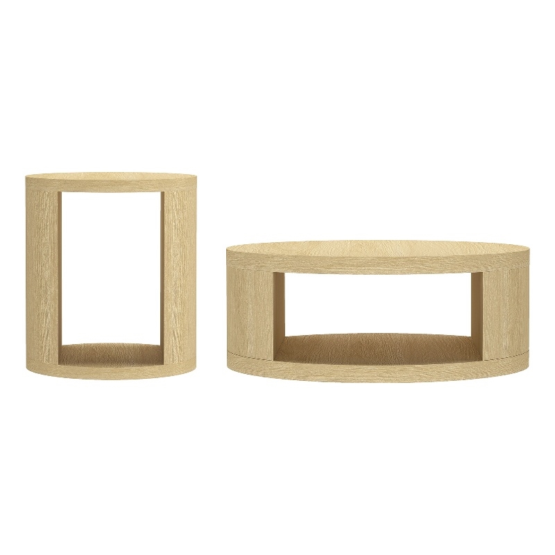 Alure Contemporary 2-Piece Coffee Table & End Table Set in Natural Oak