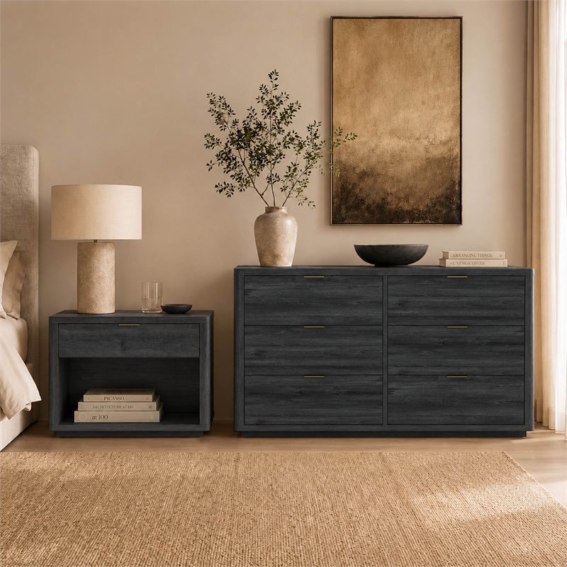 Evelyn Modern 2-Piece Dresser and Nightstand in Charcoal Gray