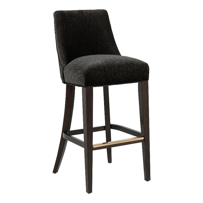 Beever Modern Chenille Wood Upholstered Barstool in Black