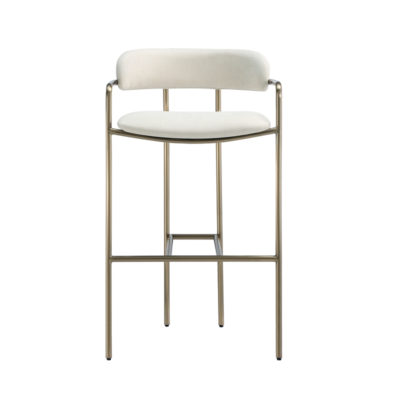 Serene Mid-Century Modern Metal Upholstered Barstool in Alabaster