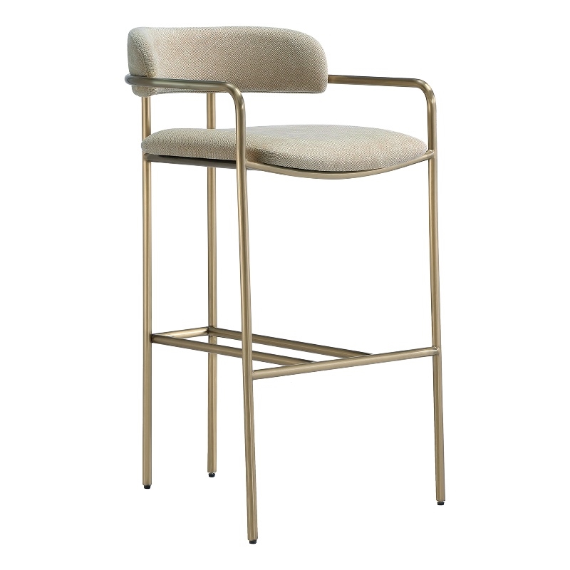 Serene Mid-Century Modern Metal Upholstered Barstool in Taupe